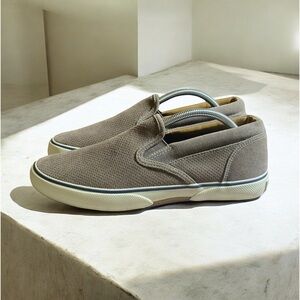Sperry Top-Sider striper Slip-On Boat shoes Sneakers Men Size 9M Tan/Ecru Suede